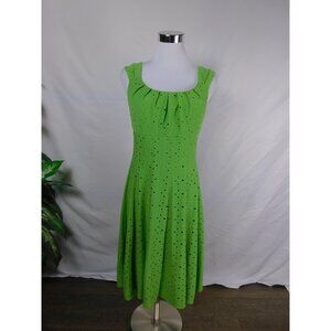 SALE London Times Dress Womens Size 6 Green Eyelet Sleeveless Fit Flare Midi Sum